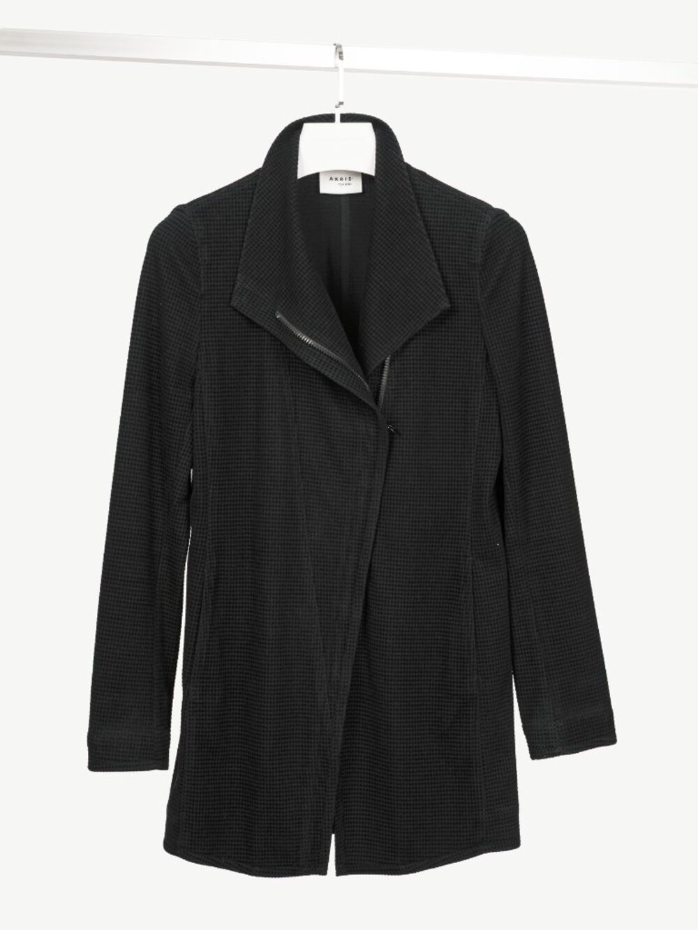 Akris Punto Black Flocked Asymmetrical Zip Moto Jacket
